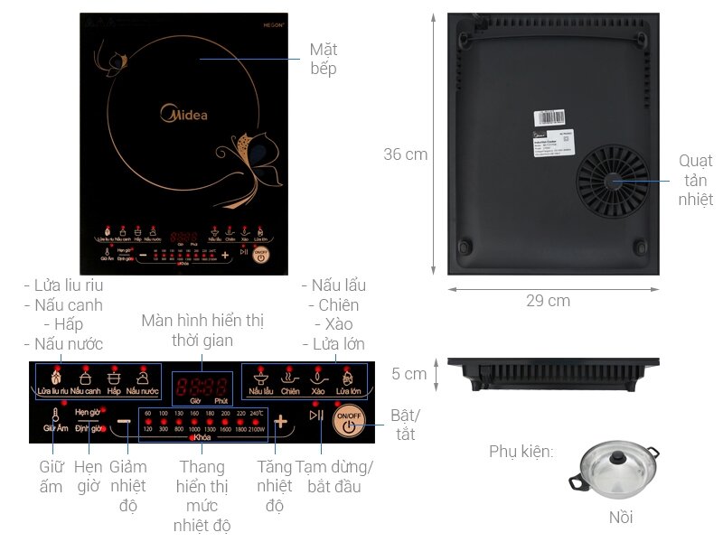 Bếp điện từ cảm ứng cao cấp Midea MI-T2117DE
