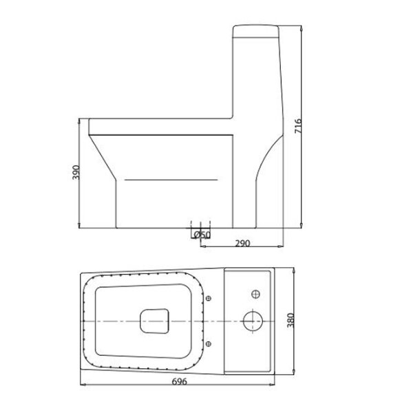 Bản vẽ kỹ thuật bồn cầu 1 khối Viglacera V42 nắp êm (+ vòi xịt VG826)