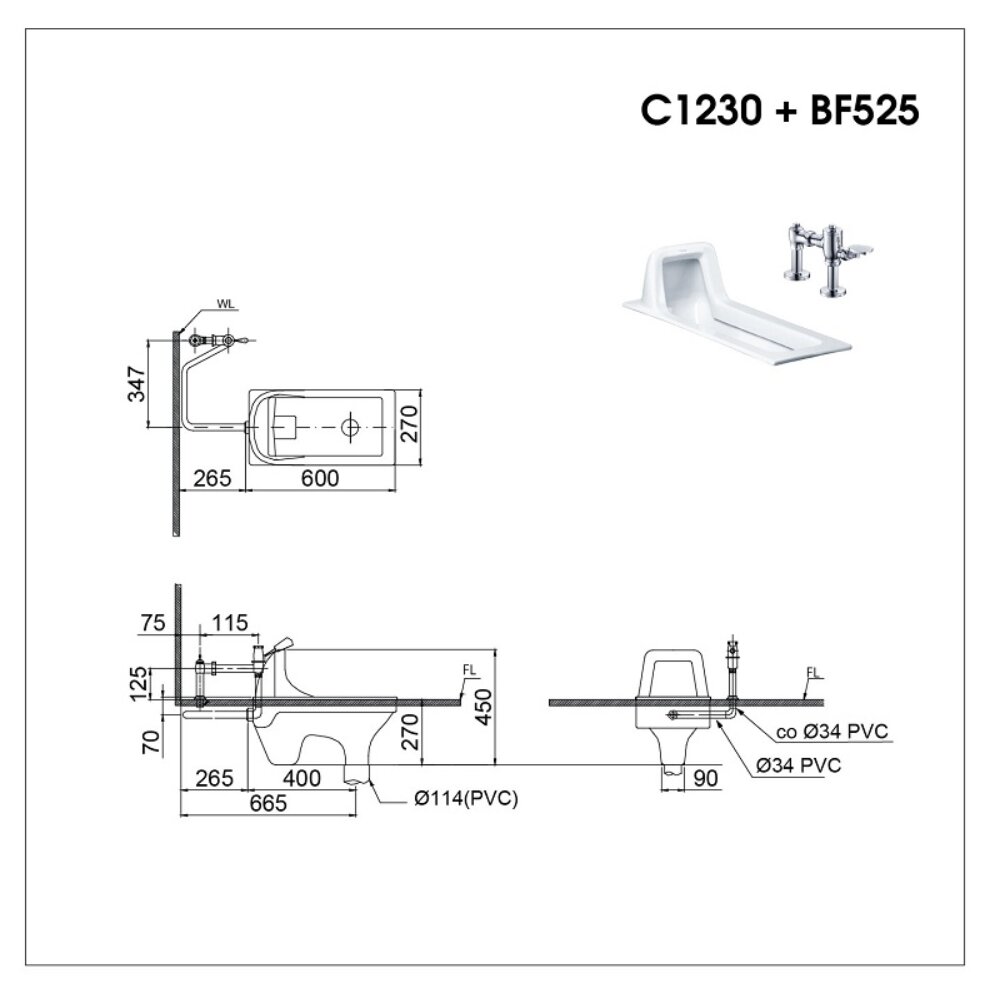 Bản vẽ kỹ thuật bộ bồn cầu xổm C1230