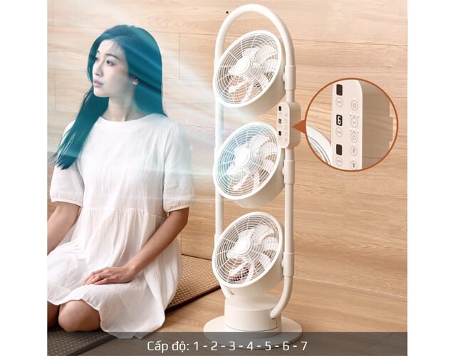 Quạt trang bị 7 tốc độ gió điều chỉnh phù hợp với nhu cầu Quạt đối lưu không khí