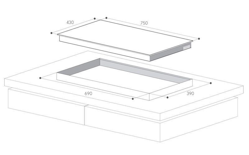 Kích thước lắp đặt bếp từ Zemmer ISMT 239 HEDI