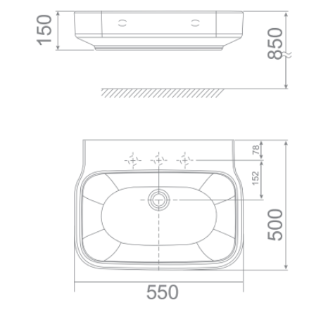 Bản vẽ kỹ thuật chậu rửa mặt lavabo đặt bàn AMERICAN STANDARD WP-F628