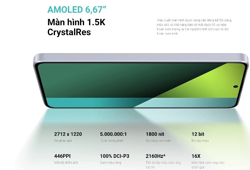 Điện thoại Xiaomi Redmi Note 13 Pro 5G 256GB màn hình