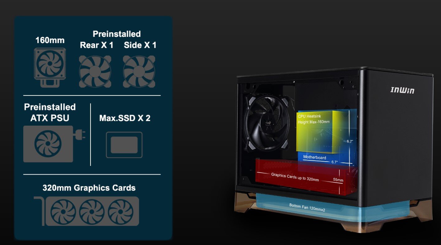Vỏ Case Inwin A1 Prime Black ( Mini Tower / Màu Đen/ Gắn sẵn bộ nguồn INWIN 750W 80plus GOLD và 2 Fan)