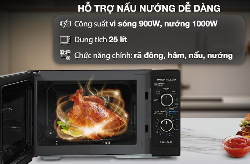 Lò vi sóng có nướng Sharp R-G251TV-SL/BK tích hợp nhiều chức năng tiện lợi