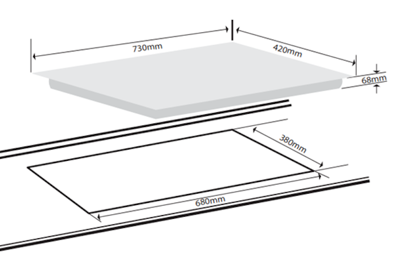 Kích thước lắp đặt bếp từ đôi Giovani G-688 S (Ảnh: Giovani).