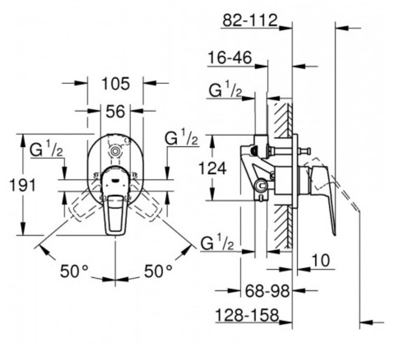 Bản vẽ kỹ thuật van điều chỉnh nóng lạnh sen tắm GROHE 29039001
