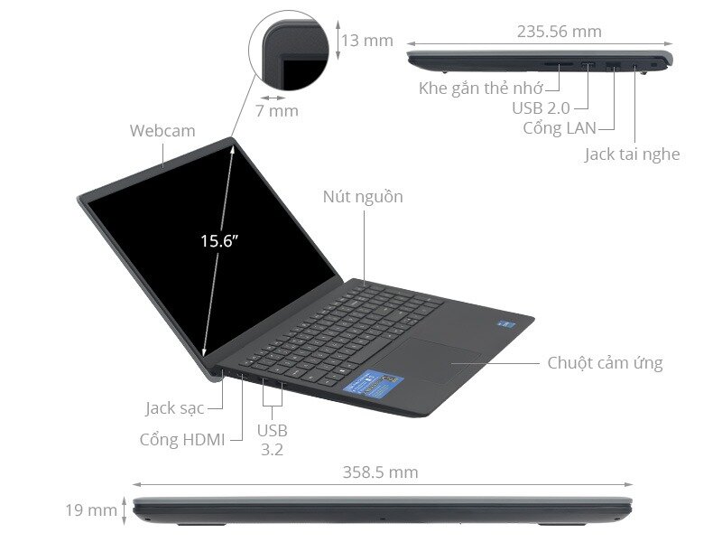 Laptop Dell Vostro 3520 (5M2TT8) (i5 1235U 16GB RAM/512GB SSD/15.6 inch FHD/Win11/OfficeHS21/Xám) 6