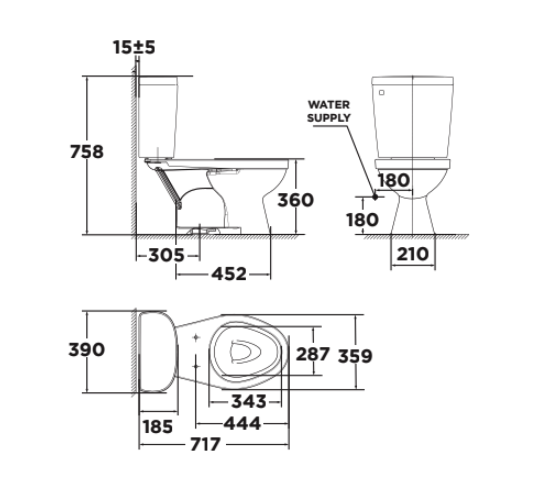 Bản vẽ kỹ thuật bồn cầu 2 khối Winplus American Standard VF-2398