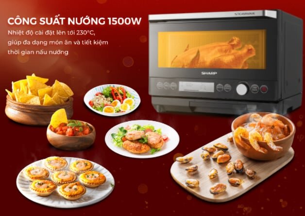 lò vi sóng Sharp AX 1250VN B có công suất mạnh mẽ