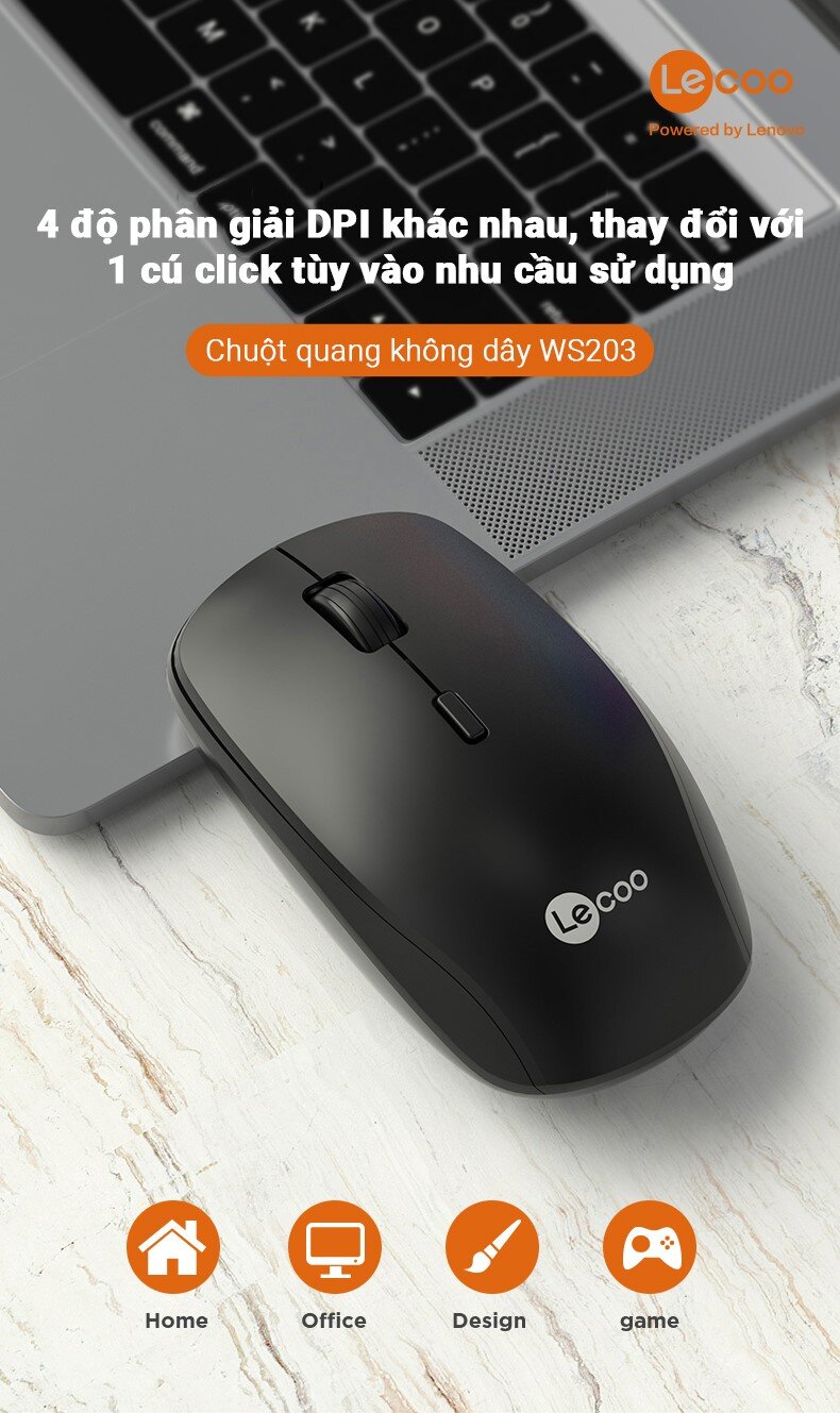 Chuột không dây Lecoo WS203 Wireless Đen