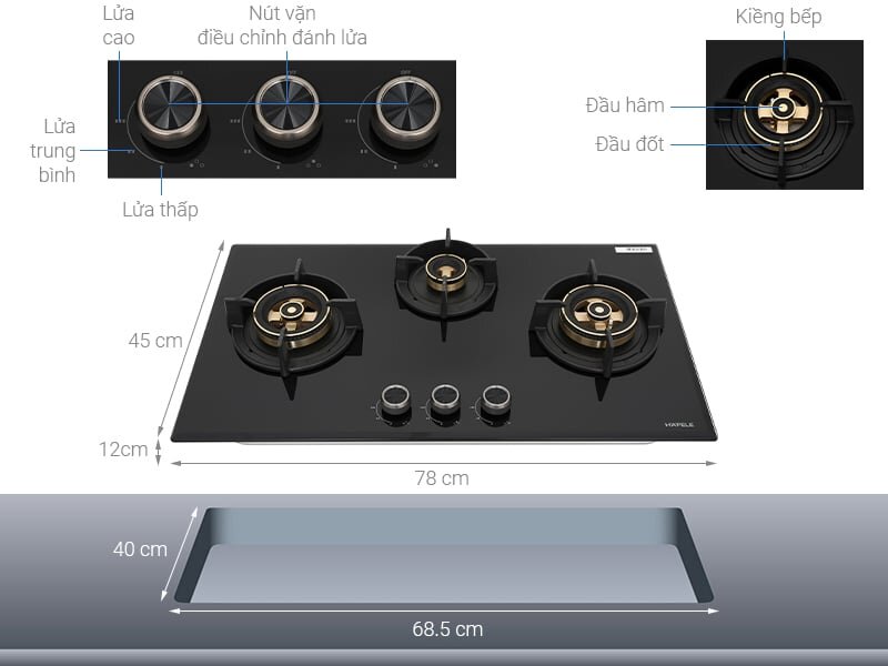 Bếp ga có đầu hâm  Bếp ga âm