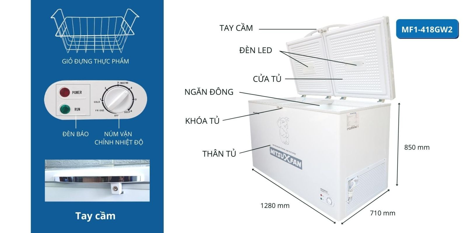 Tủ đông Mitsuxfan inverter 1 ngăn 380 lít MF1-418GW2