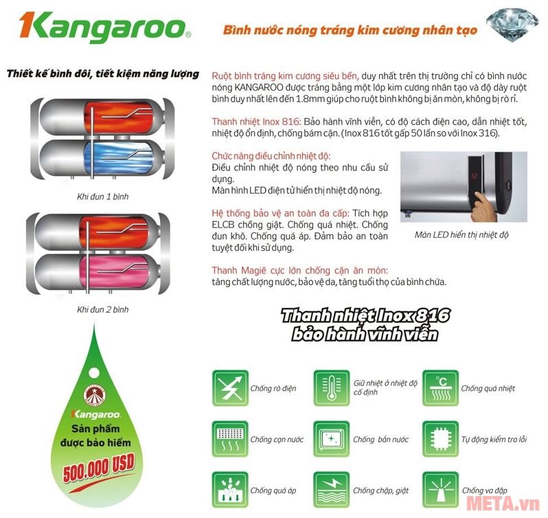 bình nóng lạnh gián tiếp Kangaroo KG60N