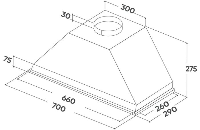Kích thước của máy hút khói Mergo MR-GS Máy hút khói Mergo MR-GS