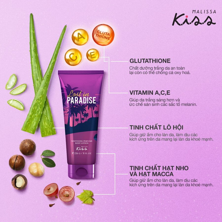 Sữa Dưỡng Thể Malissa Kiss Whitening Perfume Body Lotion 226g