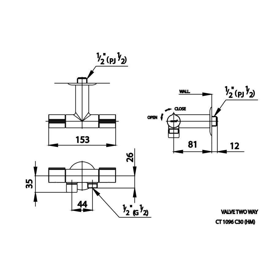 Bản vẽ kỹ thuật củ sen tắm COTTO CT1097C30(HM) nước lạnh Leto Plus
