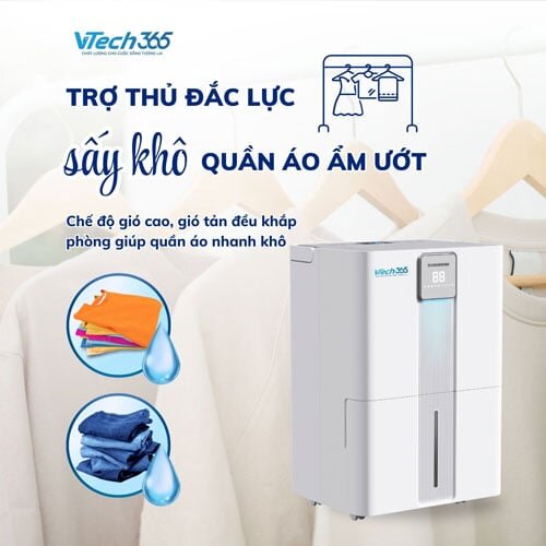 Máy hút ẩm VTech365 VT-HA350-W này còn có chức năng sấy khô quần áo