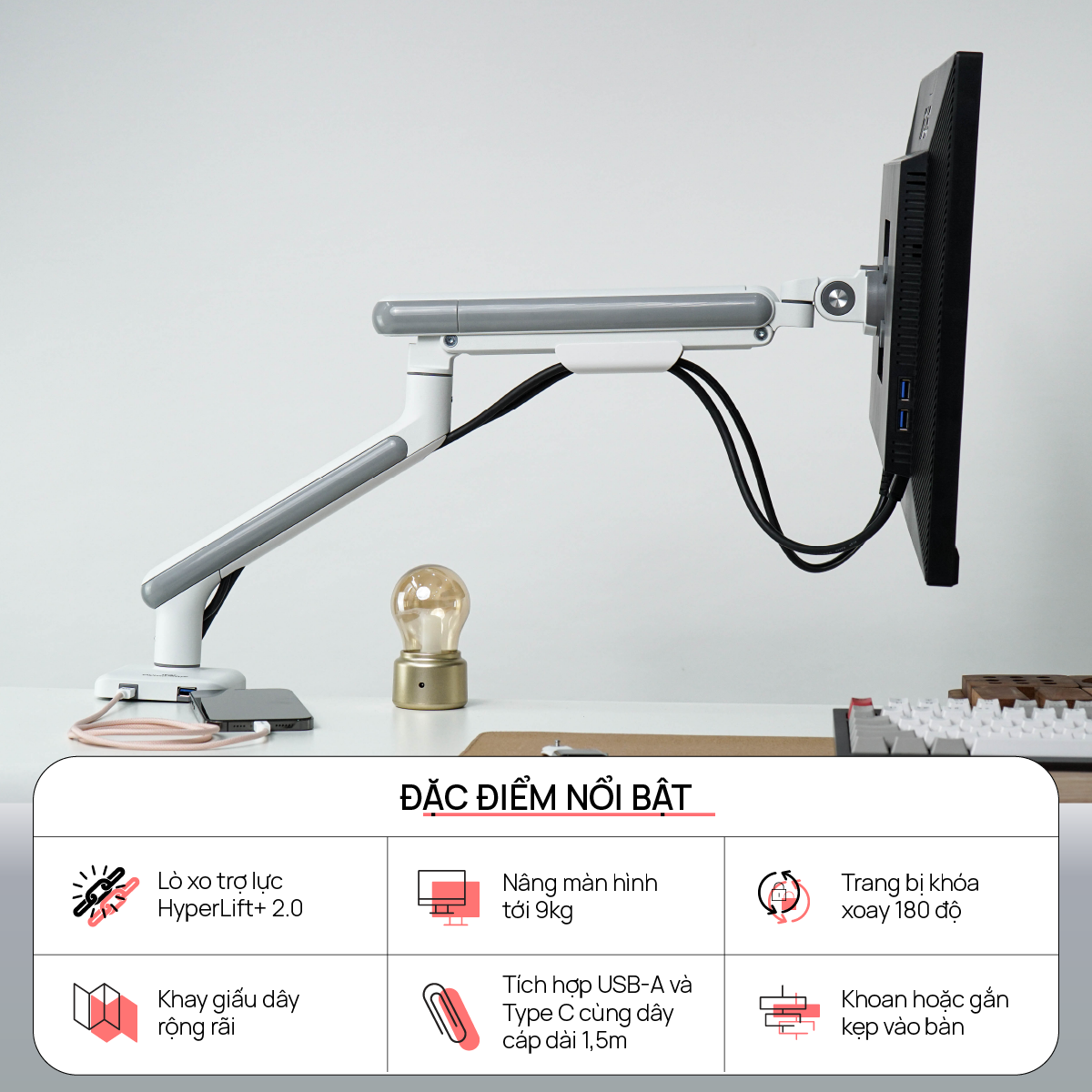 Giá đỡ màn hình HyperWork A1C Màu Trắng 1