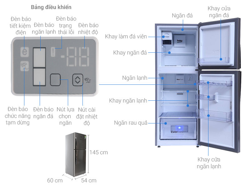 Tủ lạnh Beko 230 lít RDNT230I55VZX