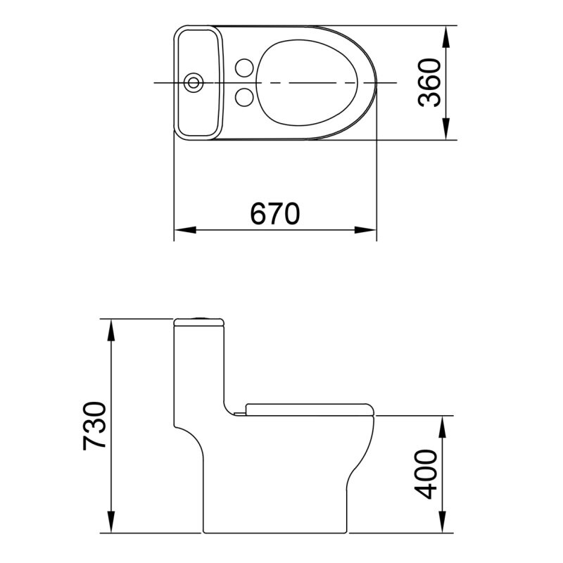 Bản vẽ kỹ thuật bồn cầu 1 khối Luxta LT-101