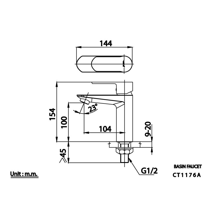 Bản vẽ kỹ thuật vòi lavabo lạnh COTTO CT1176A