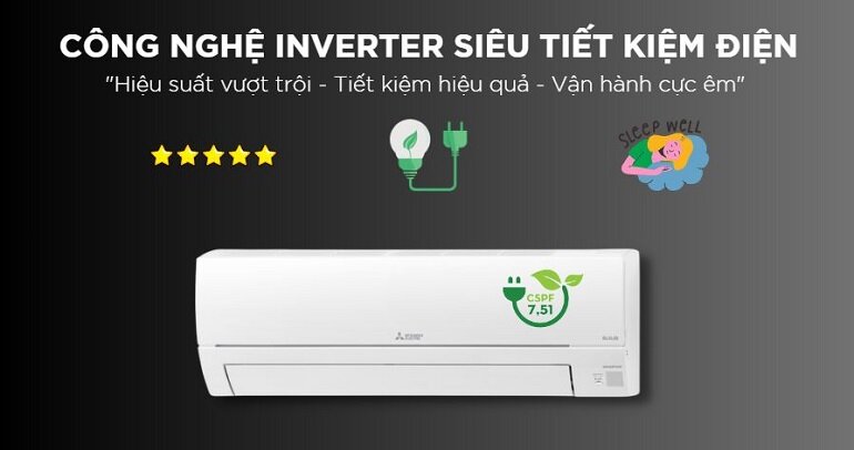 Điều hòa Mitsubishi Inverter 12000 BTU 1 chiều MSY-JW35VF có công nghệ inverter 