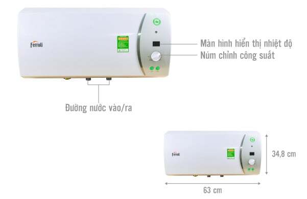 Cấu tạo, kích thước Bình nóng lạnh Ferroli VERDI 30 AG+ Bình nóng lạnh Ferroli VERDI 30 AG+