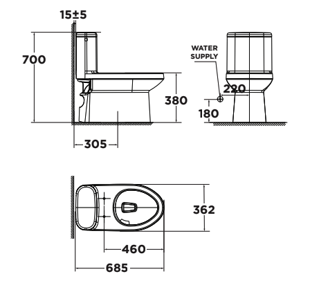 Bản vẽ kỹ thuật bồn cầu 1 khối American Standard Cadet WP-1841