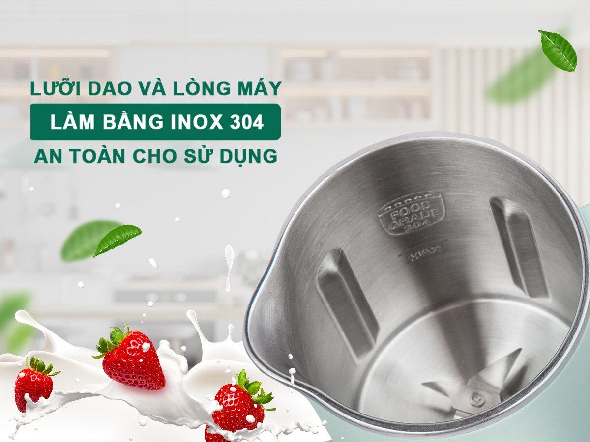 Bộ phận tiếp xúc thực phẩm được làm từ inox 304 siêu an toàn Bộ phận tiếp xúc thực phẩm được làm từ inox 304 siêu an toàn