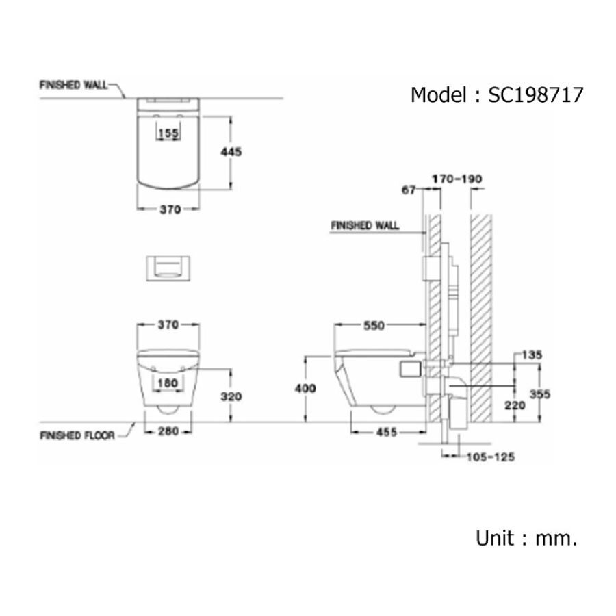 Bản vẽ kỹ thuật bồn cầu 1 khối COTTO nắp êm C1320