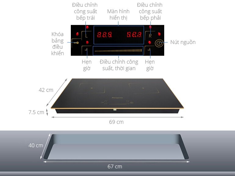 Bếp điện từ đôi Kangaroo KG438I 3.500W