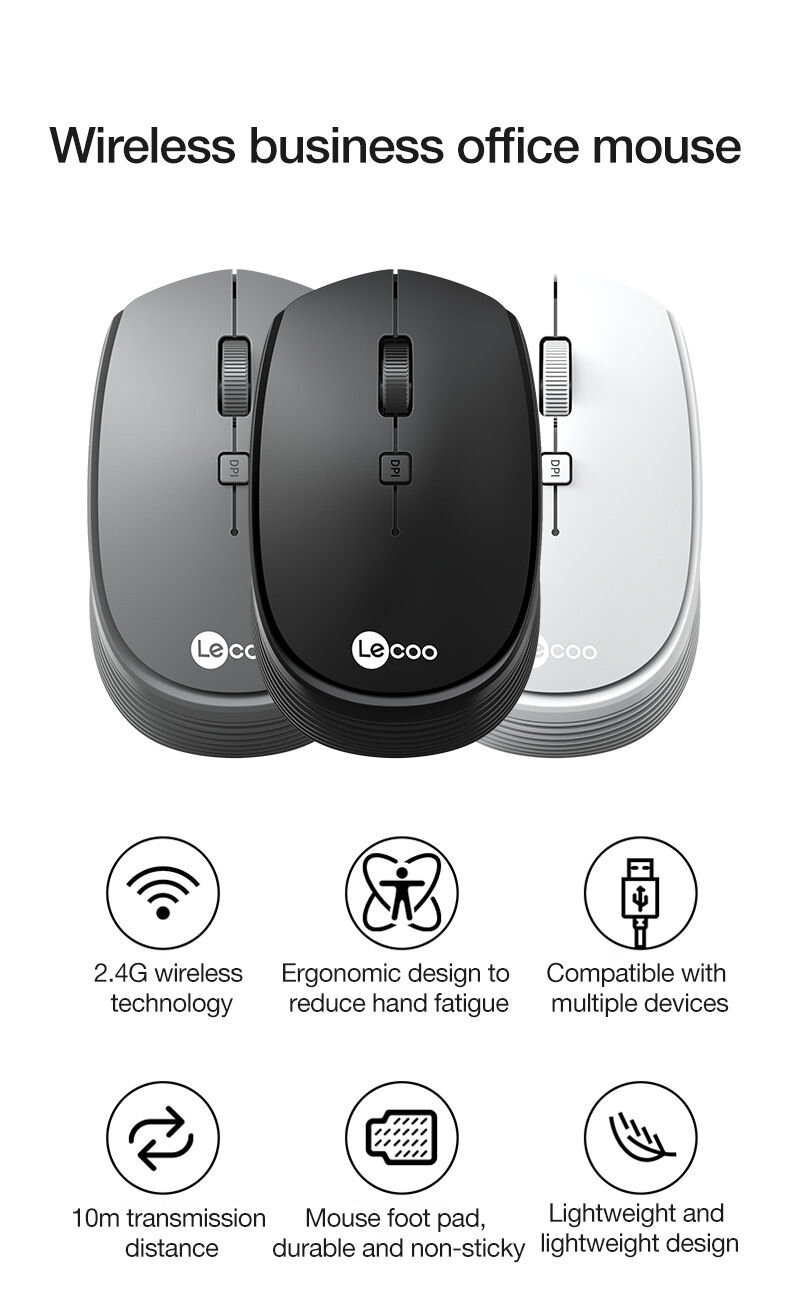 Chuột không dây Lecoo WS202 xám (USB) 1