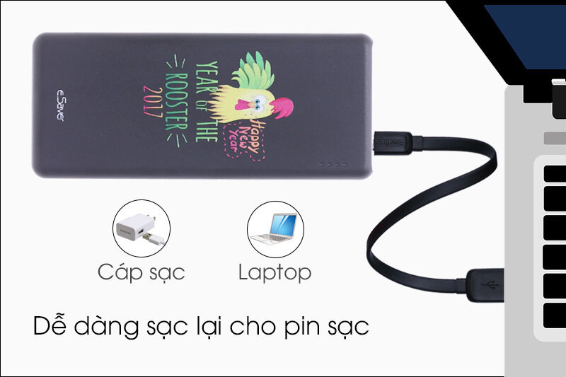 Pin sạc dự phòng Polymer 5.000 mAh eSaver Maya 5 Gà Đen Pin sạc dự phòng Polymer 5.000 mAh eSaver Maya 5 Gà Đen
