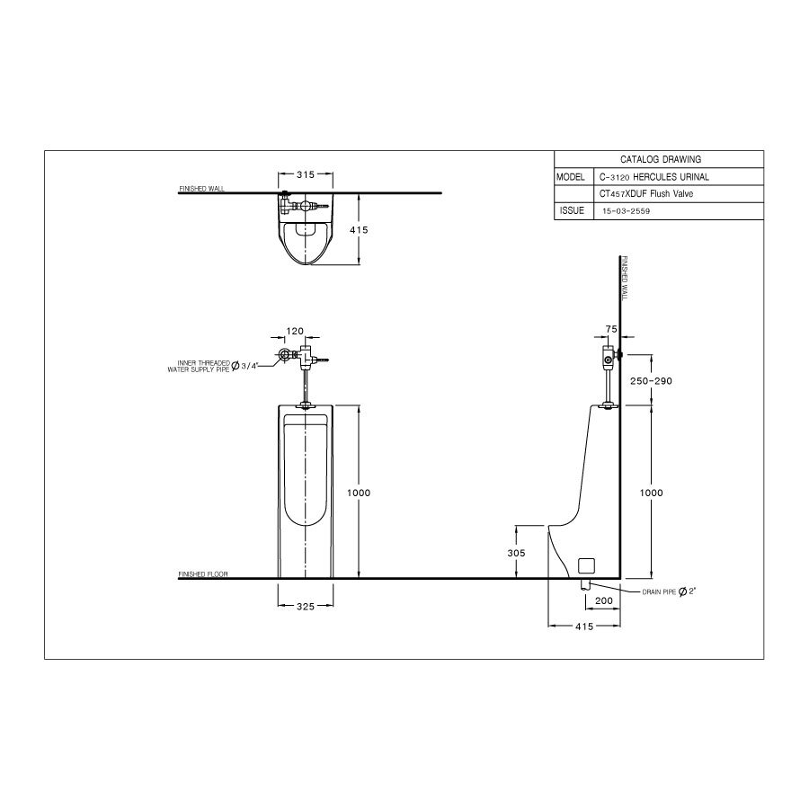 Bản vẽ kỹ thuật bồn tiểu nam COTTO đặt sàn C31207