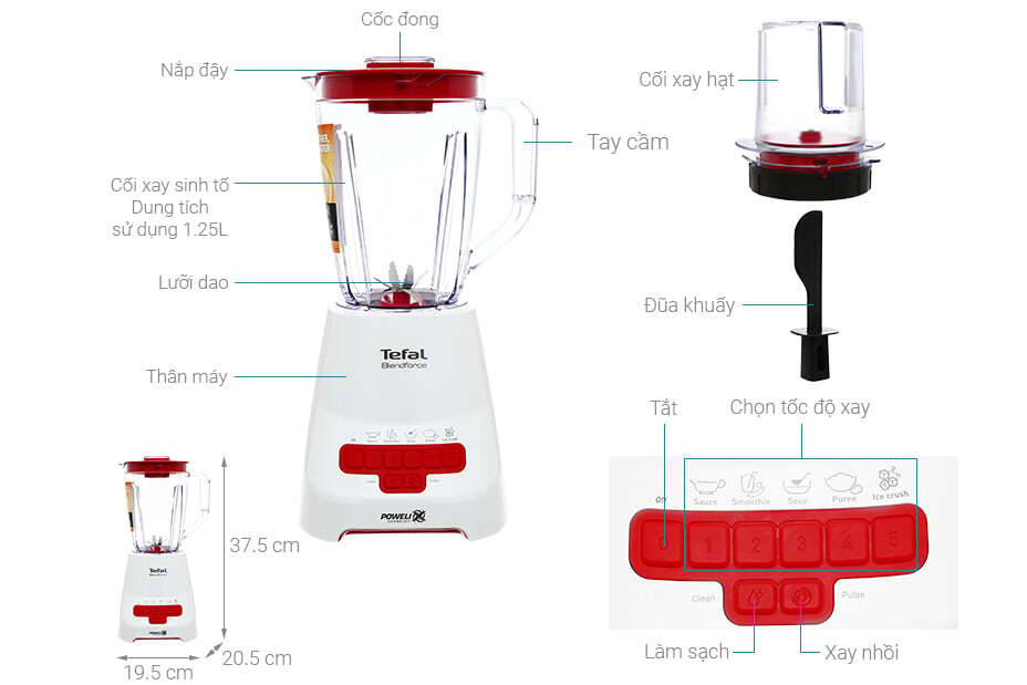 Cấu tạo của máy xay sinh tố Tefal BL477566 Máy xay sinh tố