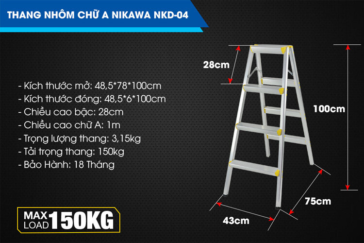 Thang nhôm gấp chữ A Nikawa NKD-04