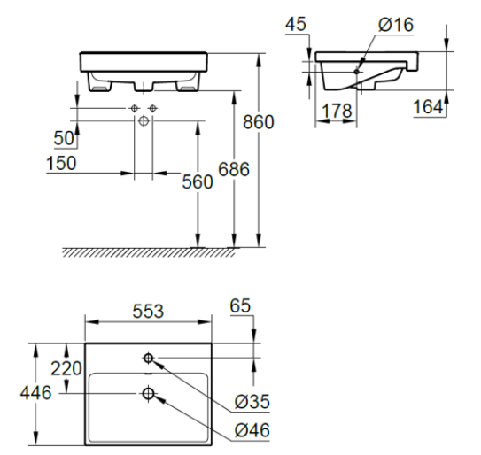 Bản vẽ kỹ thuật Lavabo chậu rửa GROHE 3970800H Eurocube bán âm