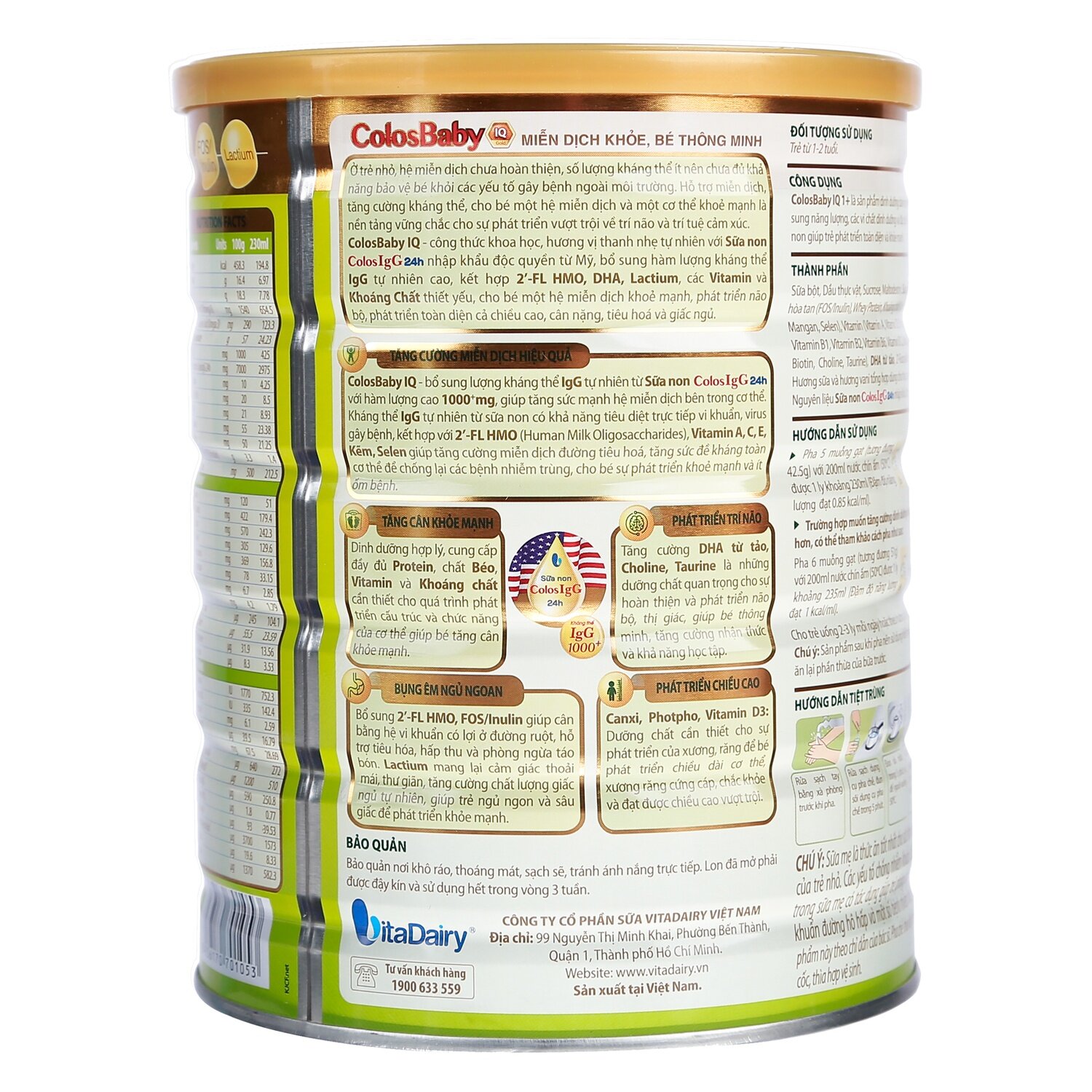 Công dụng Sữa bột Colosbaby IQ Gold 1+ 800g (1-2Y)