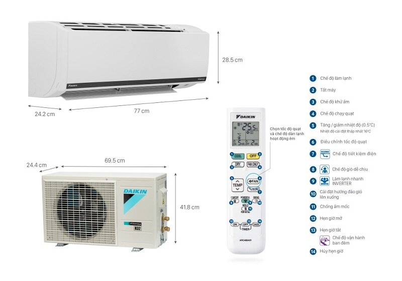 Điều hòa Daikin Inverter 9000 BTU 1 chiều FTKB25XVMV gas R-32