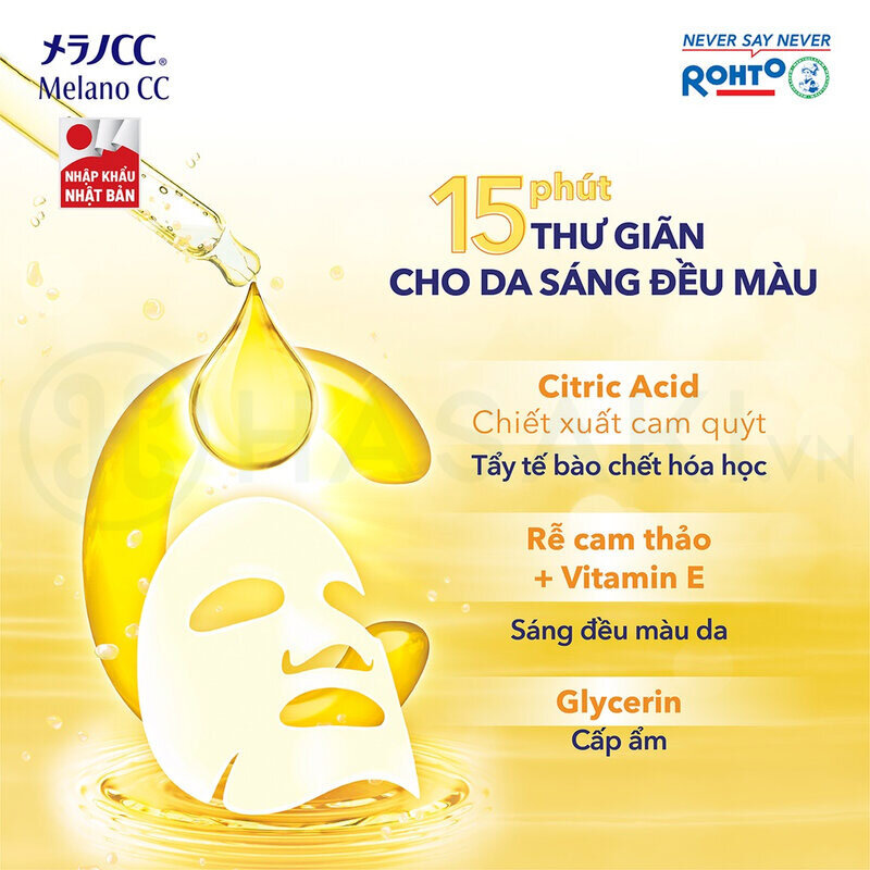 Mặt Nạ Melano CC Whitening Mask với phức hợp Vitamin C & E giúp dưỡng sáng da, mờ thâm sạm và đốm nâu