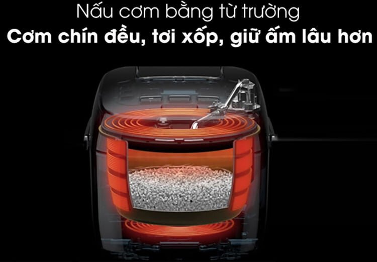 Nồi cơm điện Toshiba RC-18IP1PV ứng dụng công nghệ nấu cao tần cho hạt gạo chín đều, thơm ngon