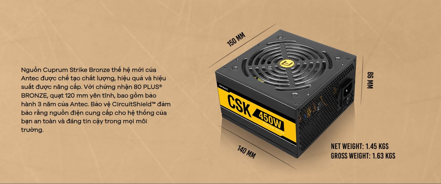 Nguồn ANTEC CUPRUM STRIKE CSK450 - 450w ( 80 Plus Bronze/Màu Đen)