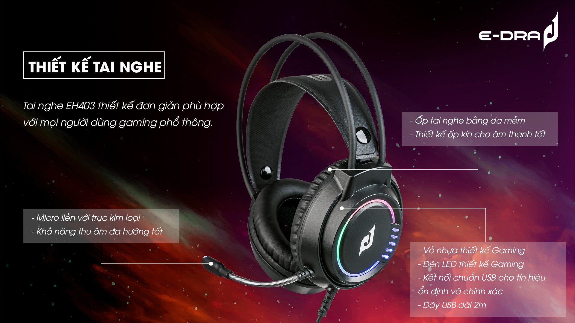 Tai nghe E-Dra EH403 USB LED RGB
