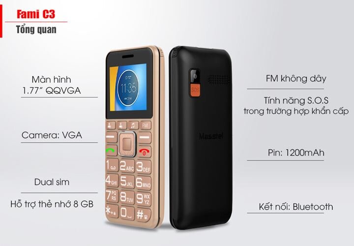 Điện thoại Masstel Fami C3 Black