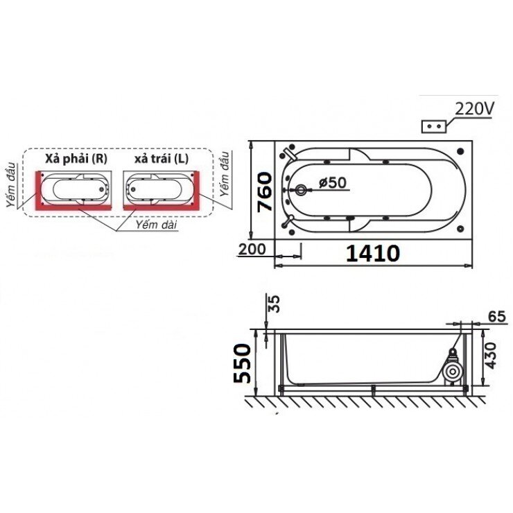 Bồn Tắm Caesar AT0640L/R Có Chân Yếm