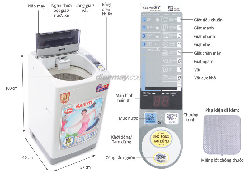 Máy giặt Sanyo ASW-S90VT 9kg Máy giặt Sanyo ASW-S90VT 9kg