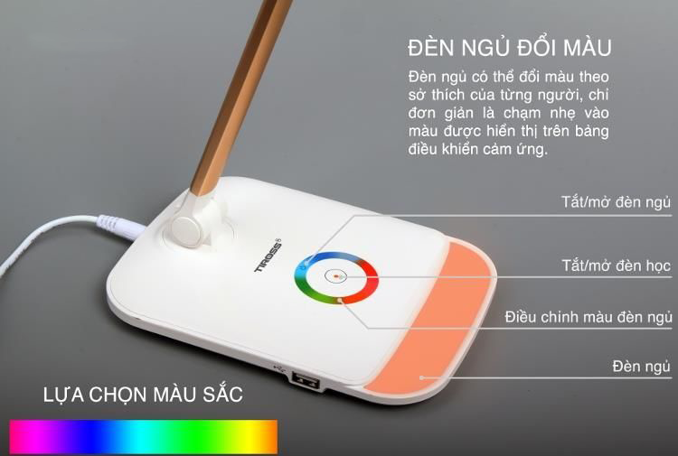 Đèn bàn cảnh ứng ba màu ánh sáng Tiross 6W TS1805 màu đồng