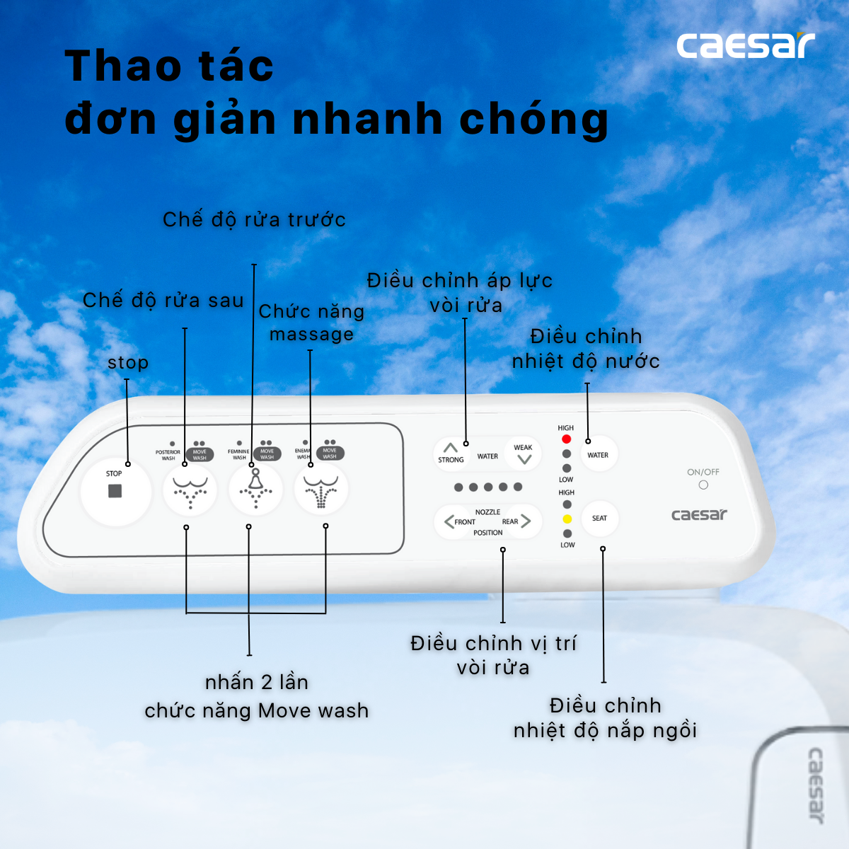 Nắp rửa điện tử CAESAR TAF400H (TAF400H-PW)