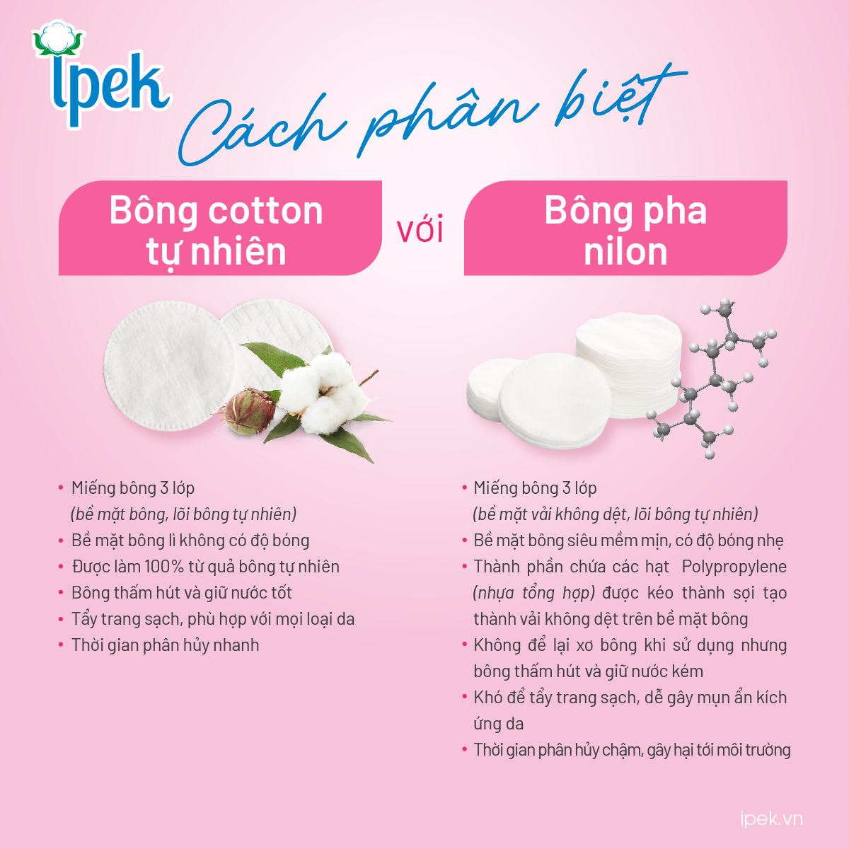 Bông Tẩy Trang Ipek Klasik không để lại xơ bông